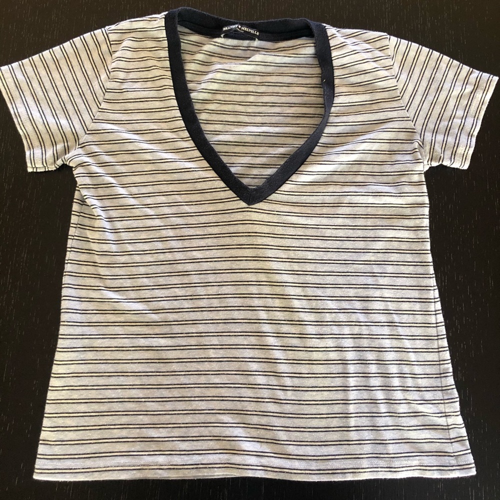 Brandy Melville Blue Striped V-Neck T-Shirt